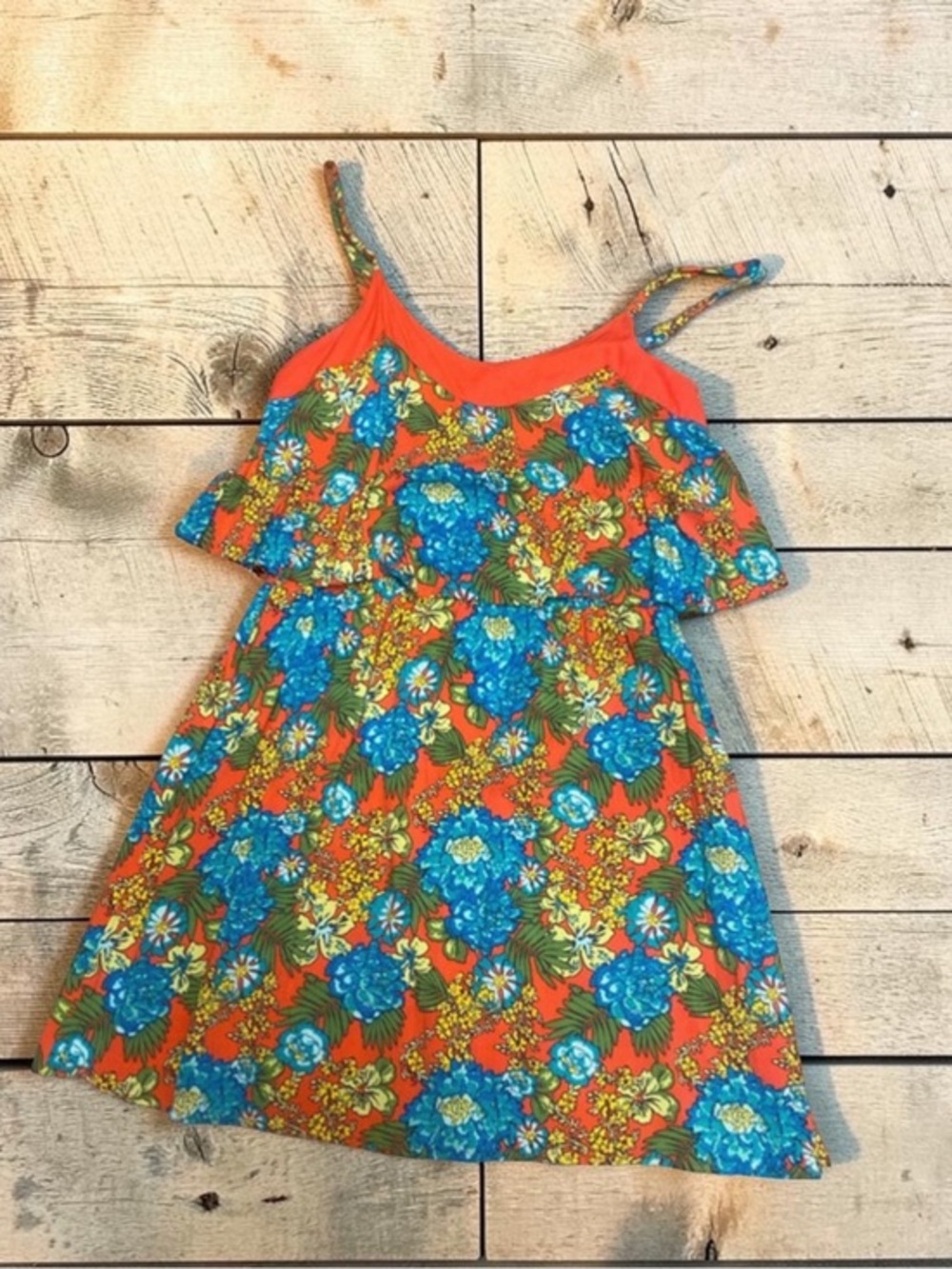 Red Camel Bright Floral Sundress in Orange and Blue medium EUC